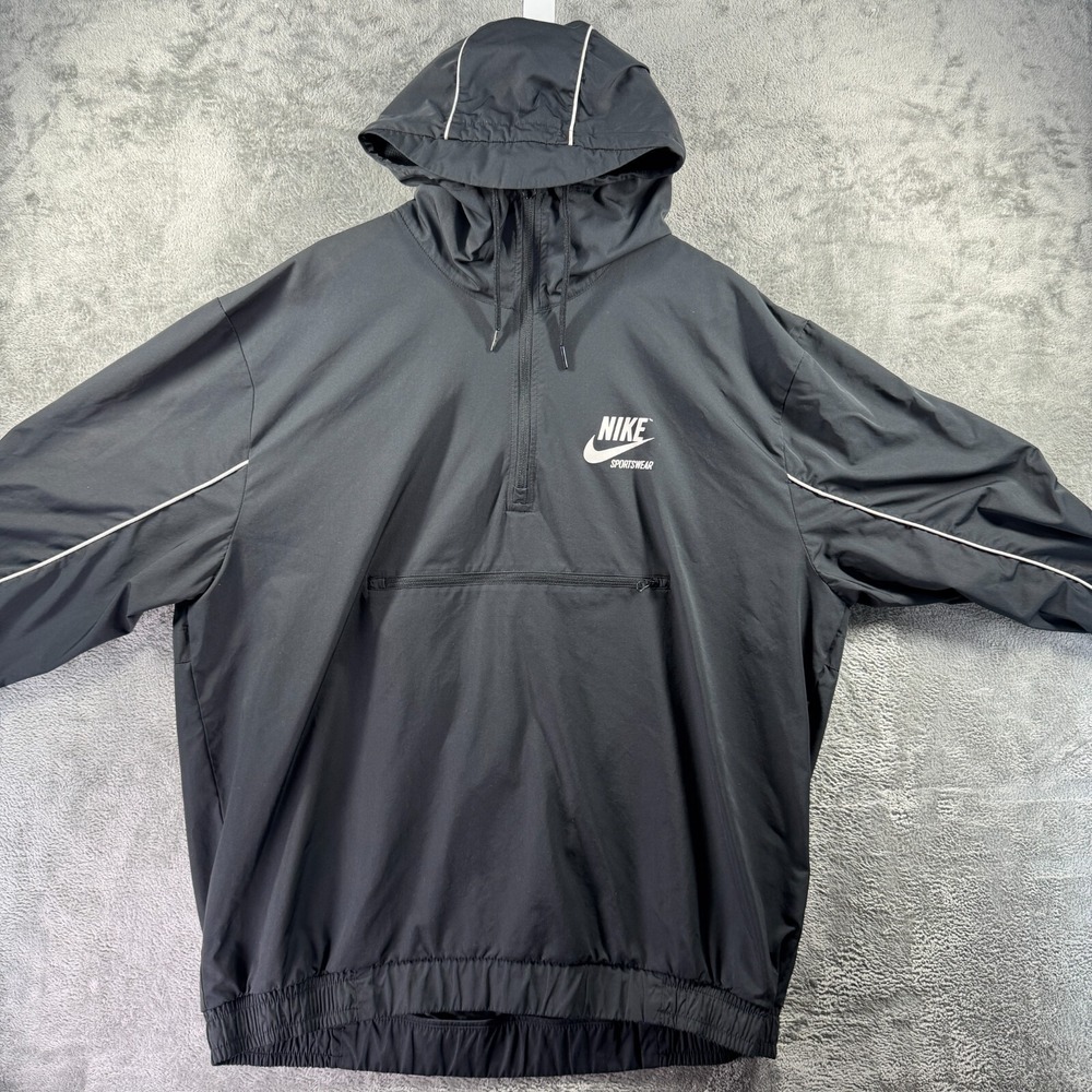 Nike Sportswear Mens XL Black Half Zip Windbreaker Hooded Anorak Jacket Pullover - Picture 11 of 12